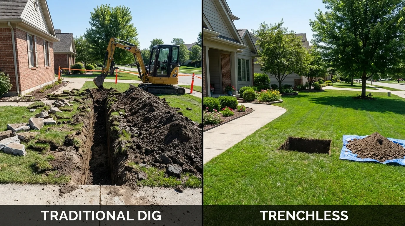 Trenchless sewer repair with minimal yard damage versus traditional excavation in Jackson, TN